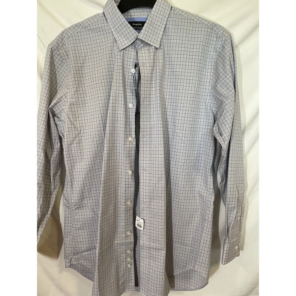Esquire Men’s Dress Shirt BNWT Size 16/32-33 Slim Fit Blue Plaid